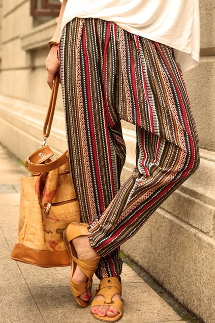 bohemian-striped-harem-pants